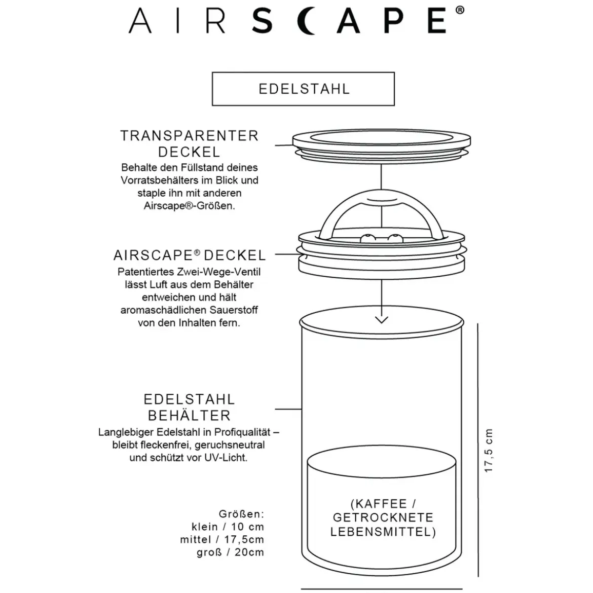 Airscape Kaffeedose 500 g 18 cm silber
