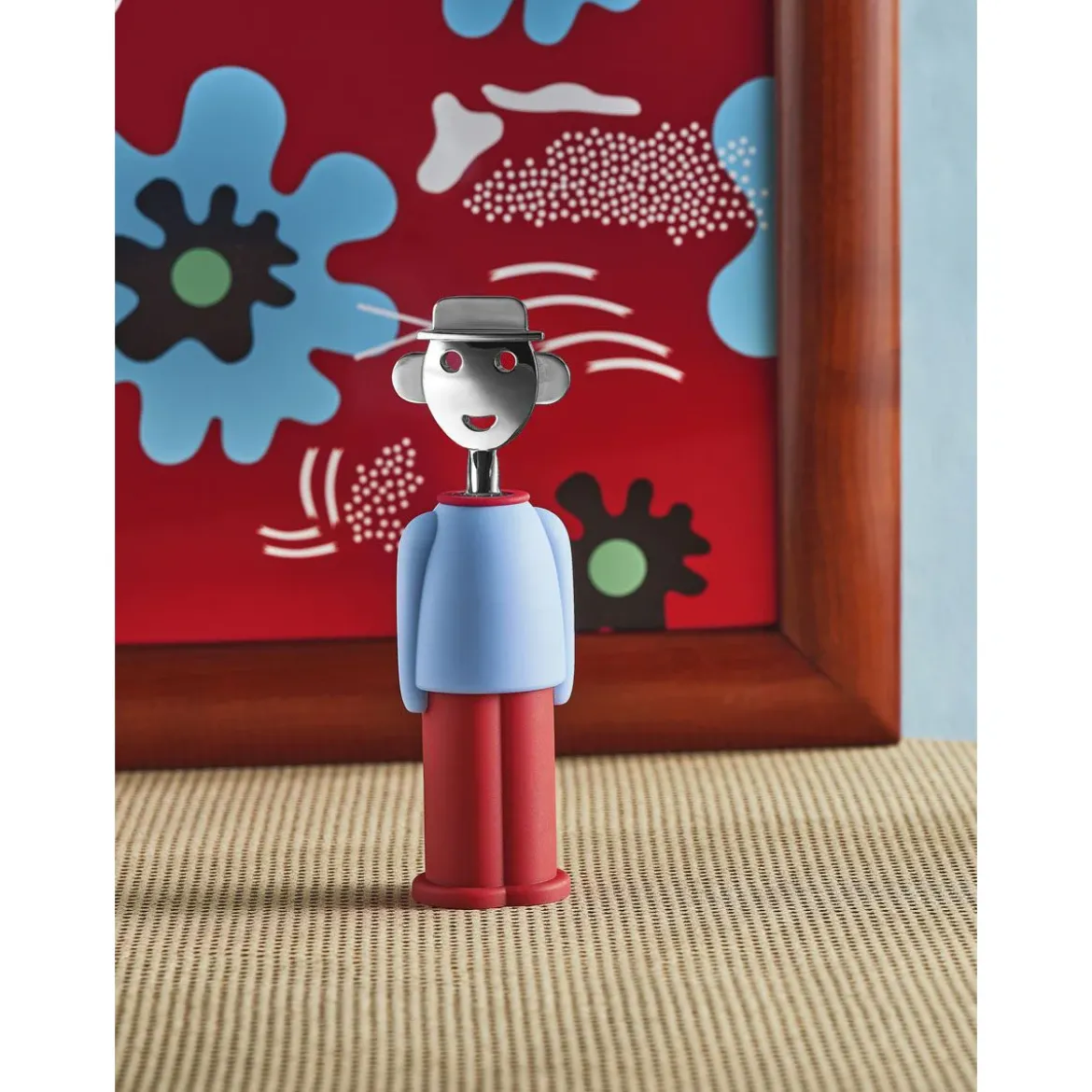 Alessi Korkenzieher Alessandro M. 21 cm hellblau/rot