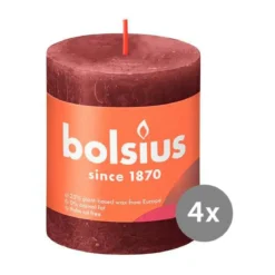 Bolsius 4er Pack Stumpenkerze 80/68 Rustik Shine samtrot 47