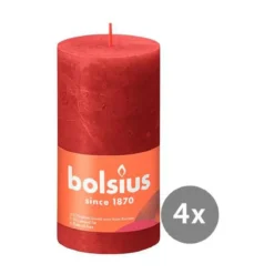Bolsius 4er Pack Stumpenkerze 130/68 Rustik Shine zartes rot 41