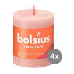 Bolsius 4er Pack Stumpenkerze 80/68 Rustik Shine nebliges rosa 04