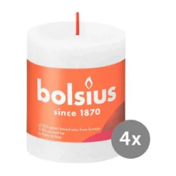 Bolsius 4er Pack Stumpenkerze 80/68 Rustik Shine wolkiges weiß 02