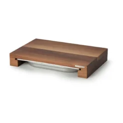 Continenta Schneidebrett Walnuss m. Edelstahl Schublade 48 x 32,5 x 6 cm